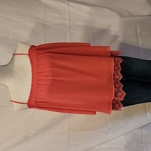 Lace Trim Cold Shoulder Top